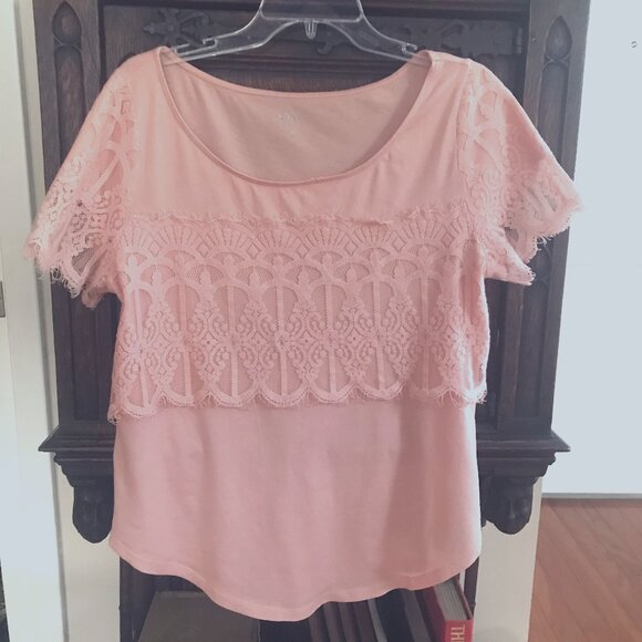 SOHO NEW YORK & CO: PINK T-SHIRT WITH LACE SIZE  14 - Picture 1 of 2